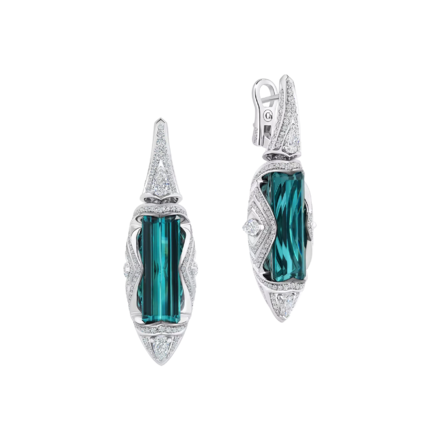 Серьги с турмалинами и бриллиантами, белое золото