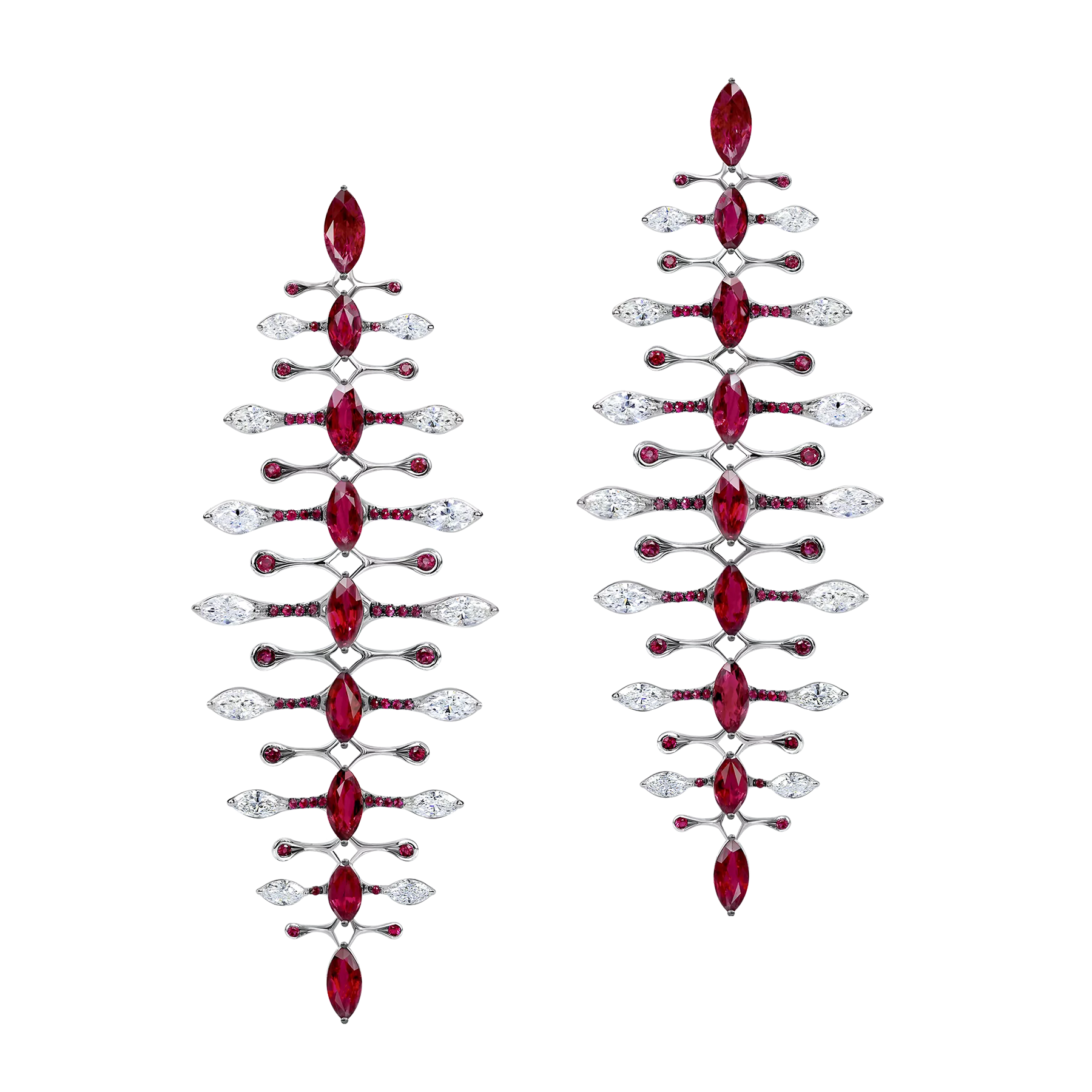 Серьги с рубинами и бриллиантами, белое золото