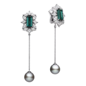 Серьги с турмалинами индиголитами, бриллиантами и жемчугом, белое золото