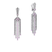 Серьги с аметистами, бриллиантами и розовыми сапфирами, белое золото