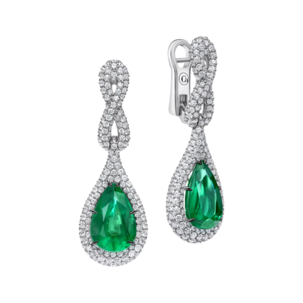 Серьги с изумрудами и бриллиантами, белое золото
