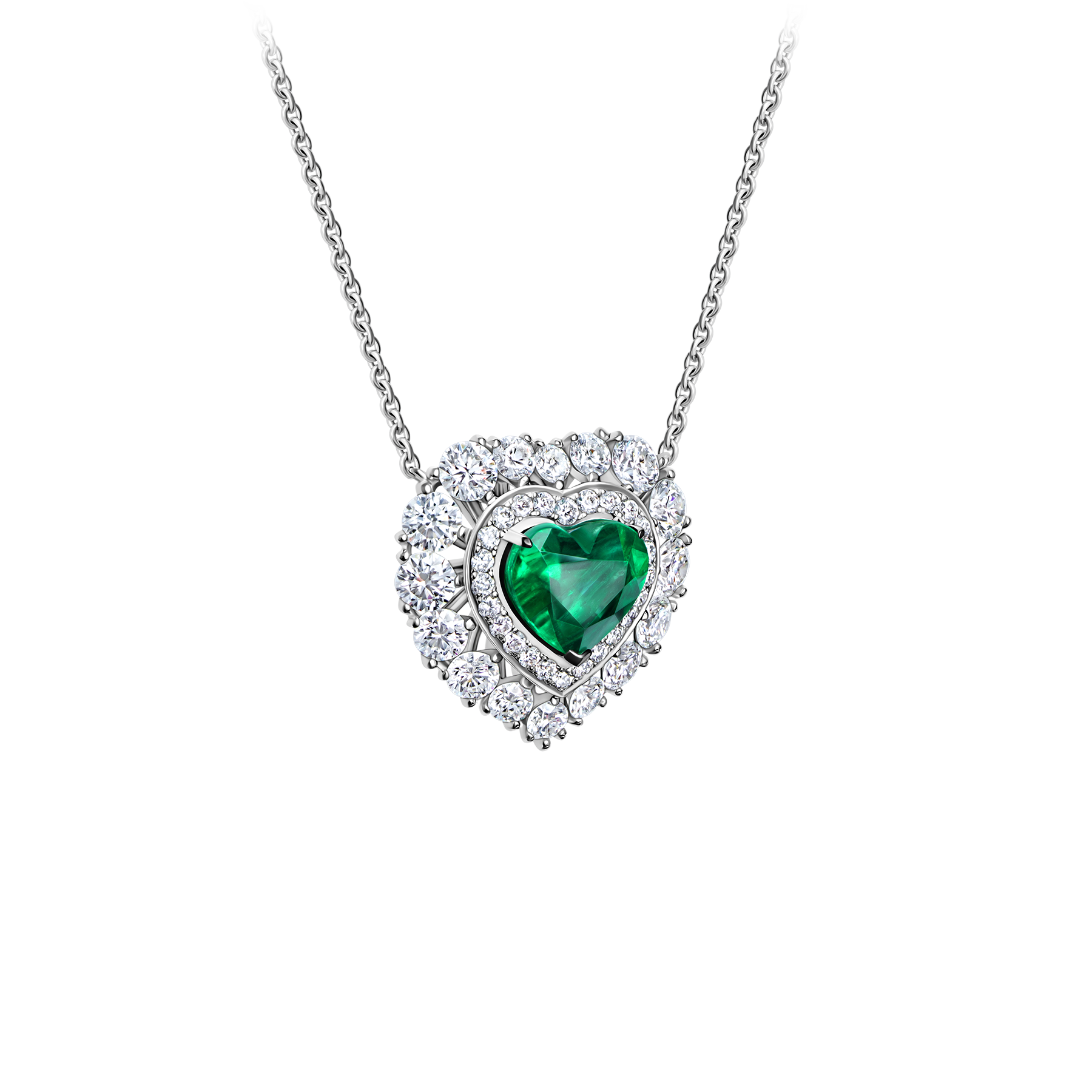 Колье с изумрудом и бриллиантами, белое золото