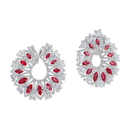 Серьги с рубинами и бриллиантами, белое золото