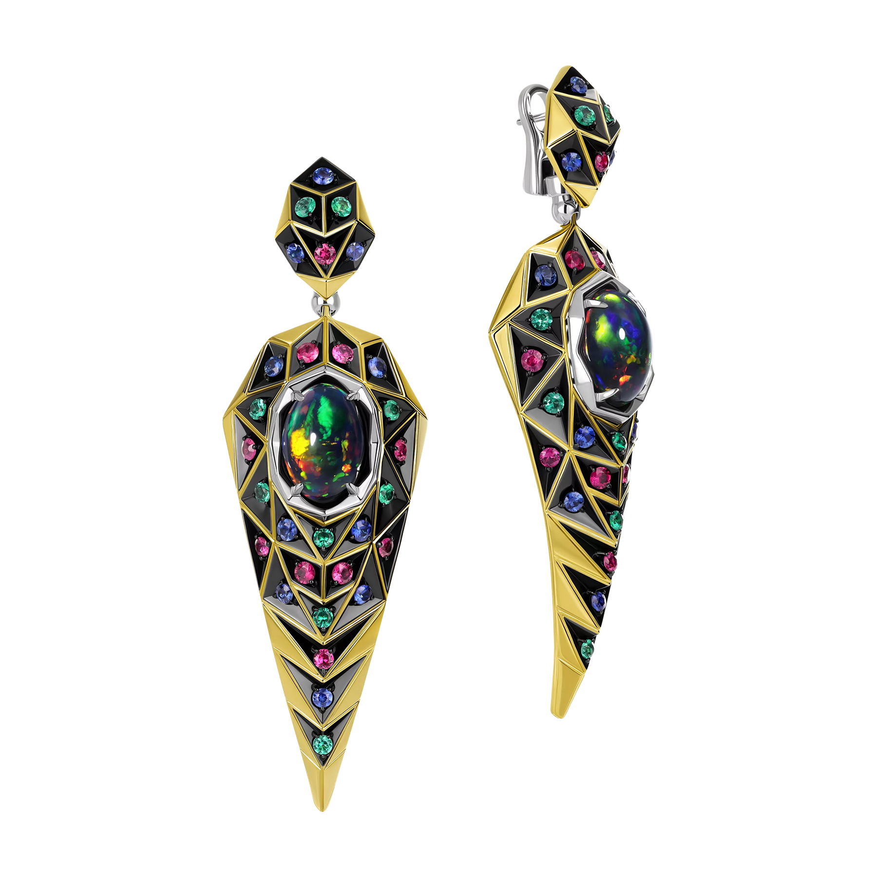 Серьги с опалами, желтое золото