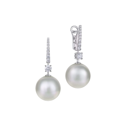 Серьги с жемчугом и бриллиантами, белое золото