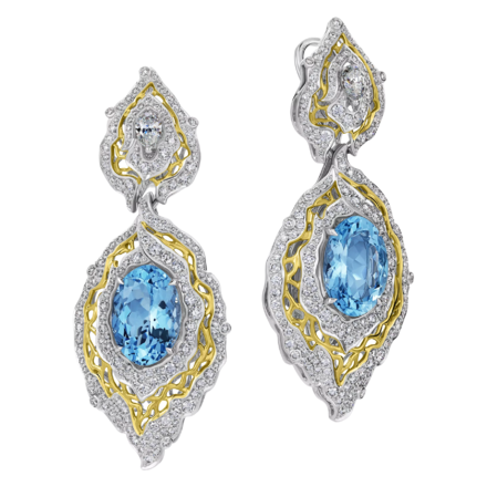 Серьги с аквамаринами и бриллиантами, белое золото