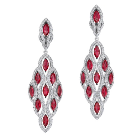 Серьги с рубинами и бриллиантами, белое золото 2