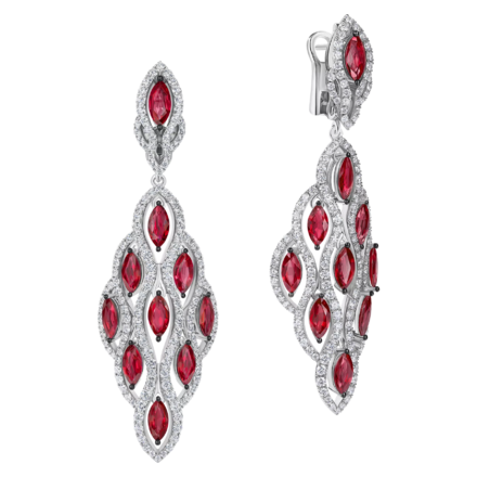 Серьги с рубинами и бриллиантами, белое золото