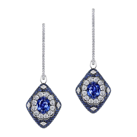 Серьги с сапфирами и бриллиантами, белое золото