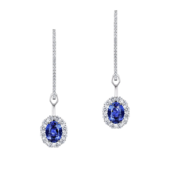 Серьги с сапфирами и бриллиантами, белое золото