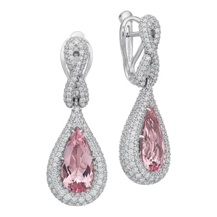 Серьги с морганитами и бриллиантами, белое золото