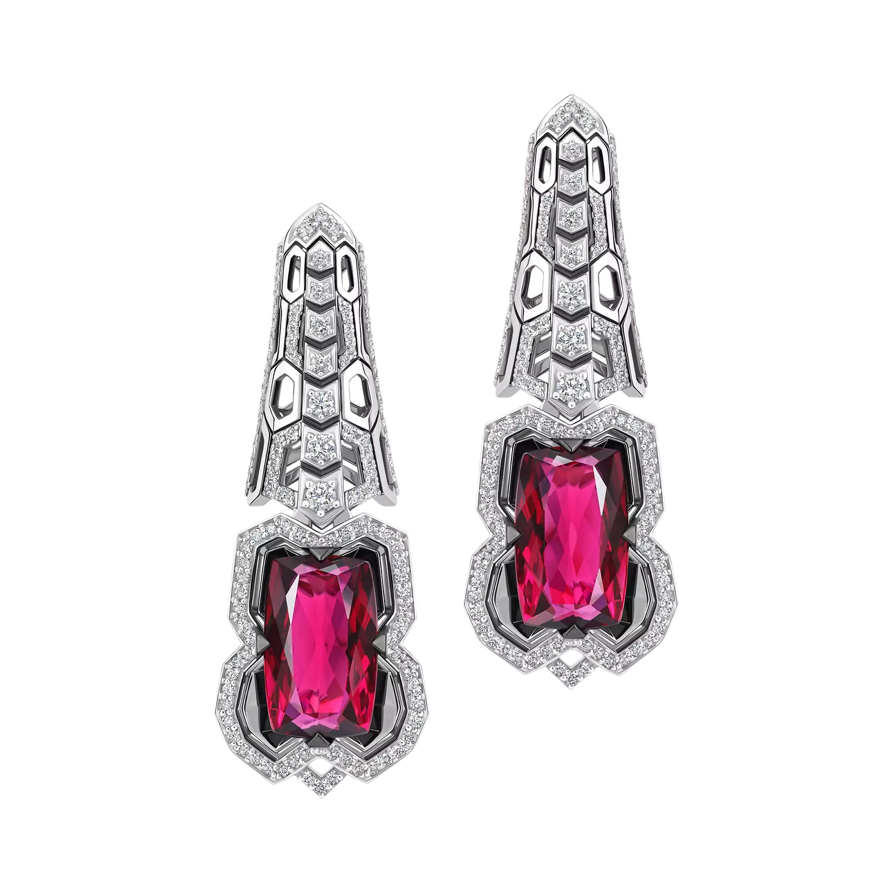Серьги с турмалинами и бриллиантами, белое золото