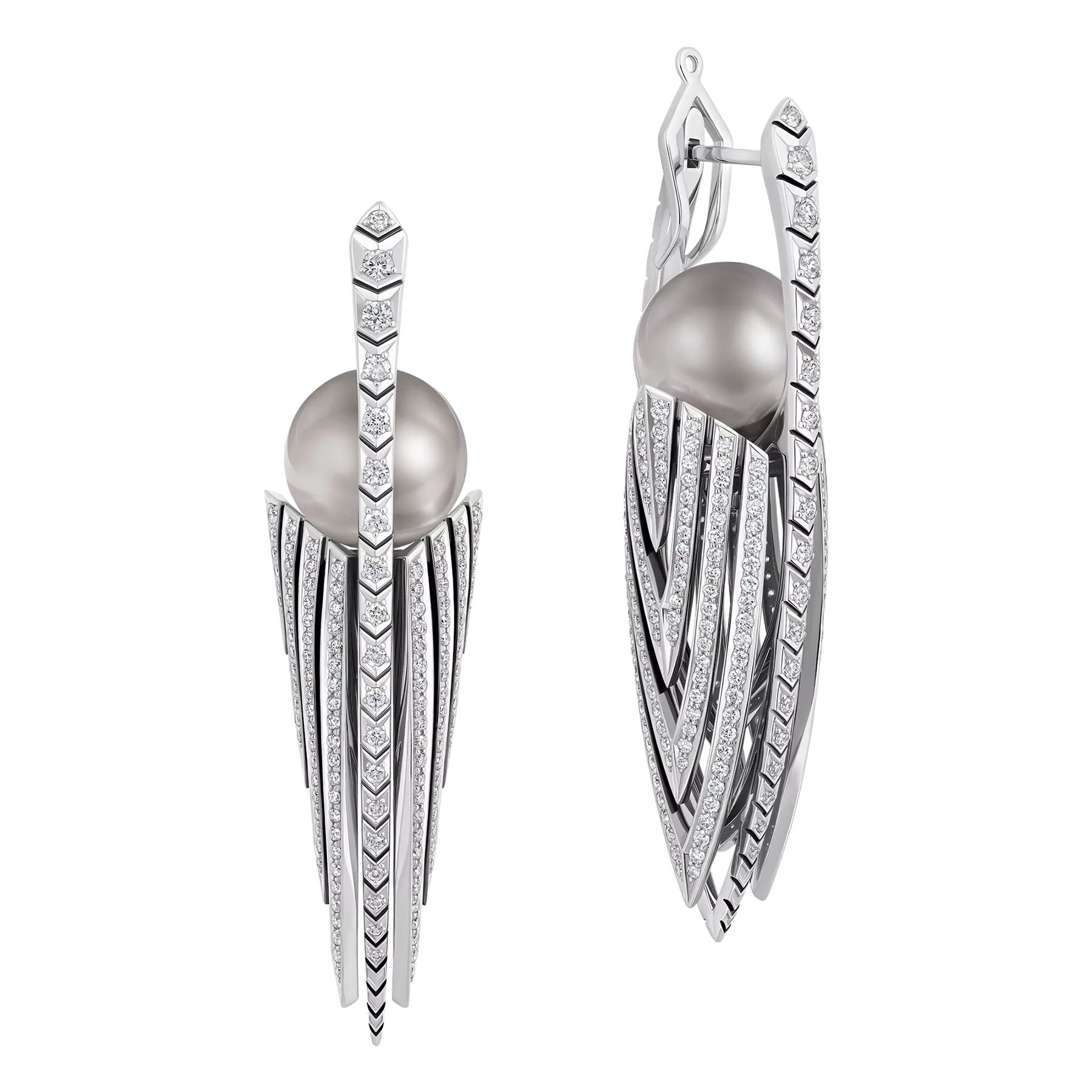 Серьги с пепельным жемчугом и бриллиантами, белое золото, н.керамика