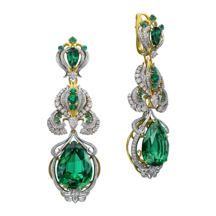 Серьги с изумрудами и бриллиантами, жёлтое и белое золото