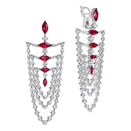 Серьги с рубинами и бриллиантами, белое золото
