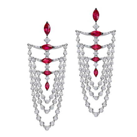 Серьги с рубинами и бриллиантами, белое золото 2