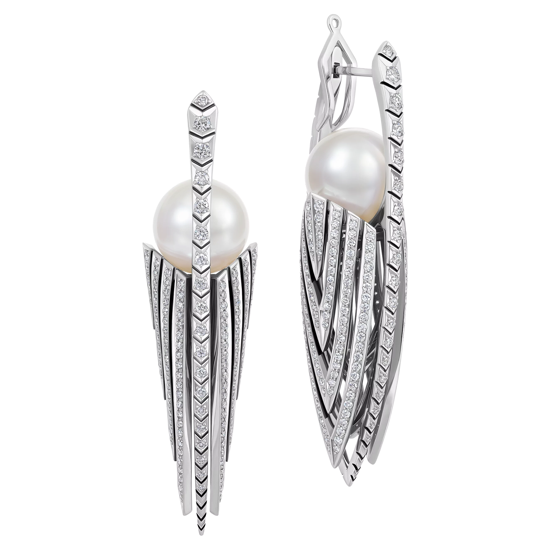 Серьги с жемчугом и бриллиантами, белое золото 750 пробы, н.керамика