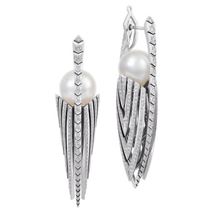 Серьги с жемчугом и бриллиантами, белое золото 750 пробы, н.керамика
