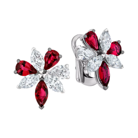 Серьги с рубинами и бриллиантами, белое золото