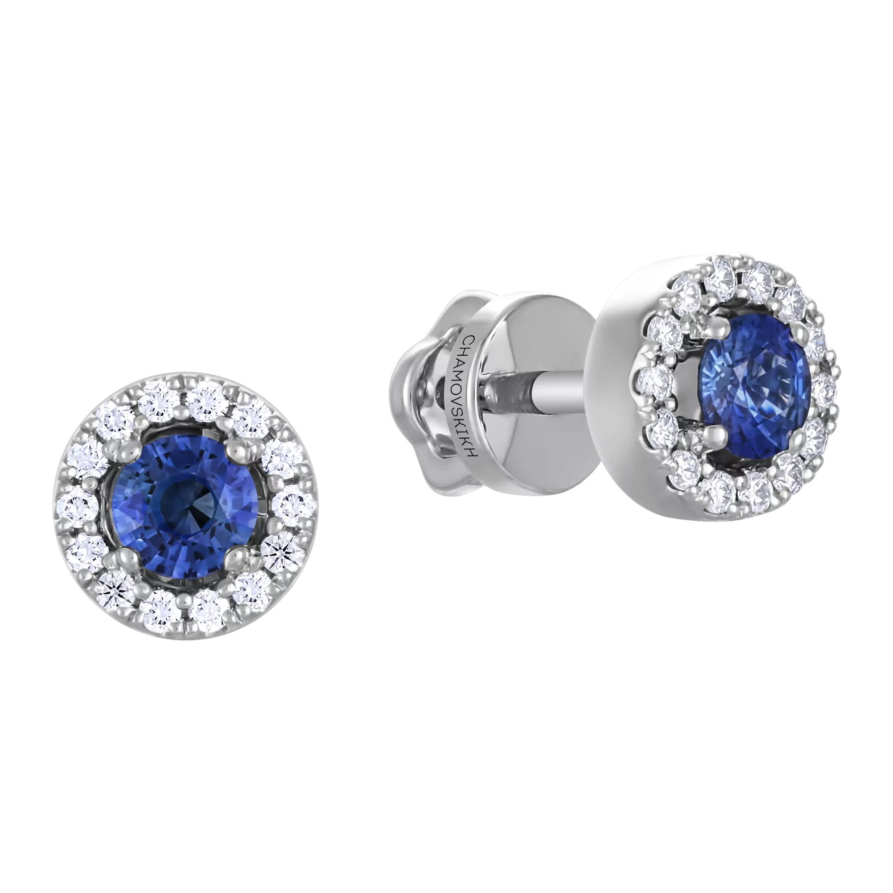 Пусеты с сапфирами и бриллиантами, белое золото