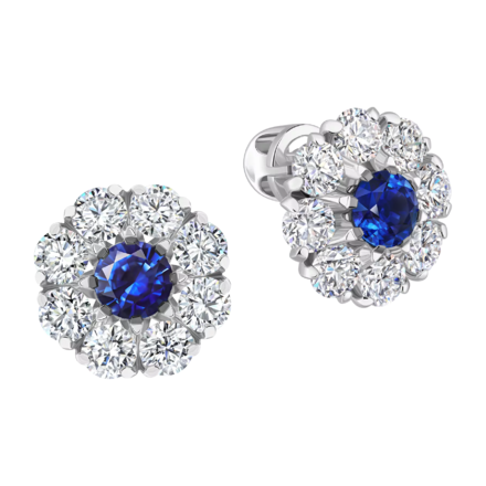 Пусеты с сапфирами и бриллиантами, белое золото