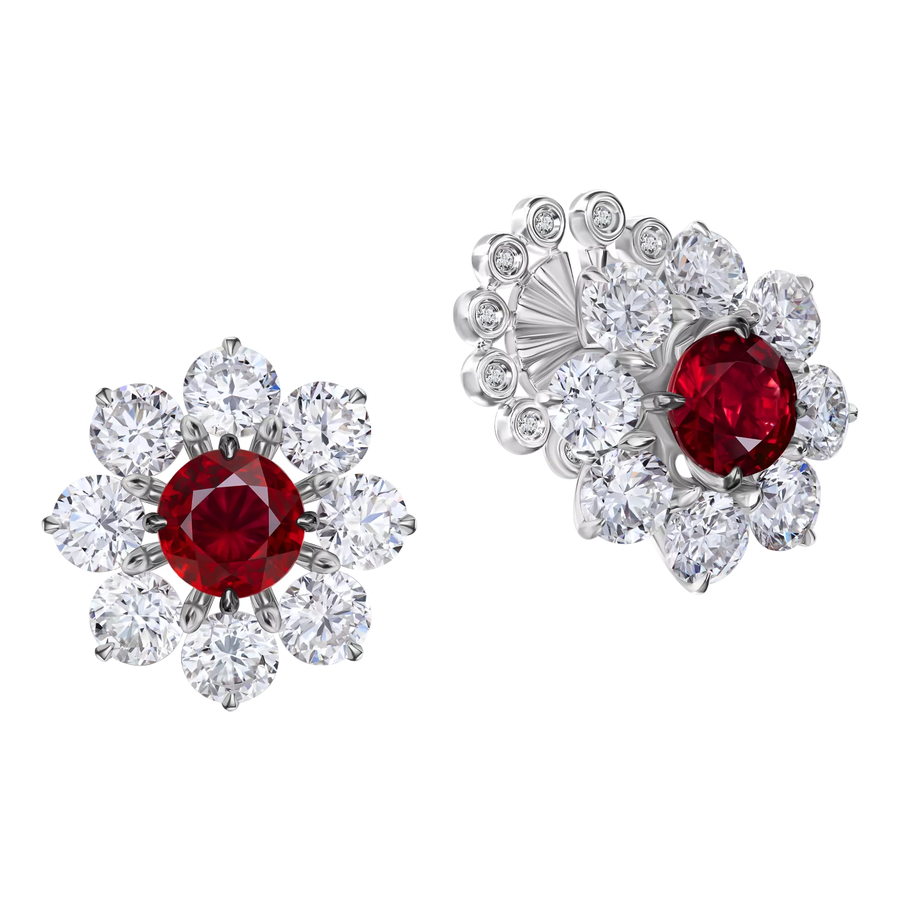 Пусеты с рубинами и бриллиантами, белое золото