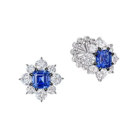 Пусеты с сапфирами и бриллиантами, белое золото