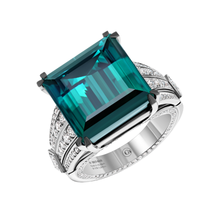 Кольцо с турмалином индиголитом и бриллиантами, белое золото