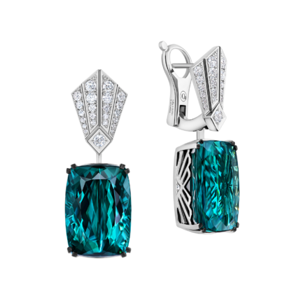 Серьги с турмалинами индиголитами и бриллиантами, белое золото