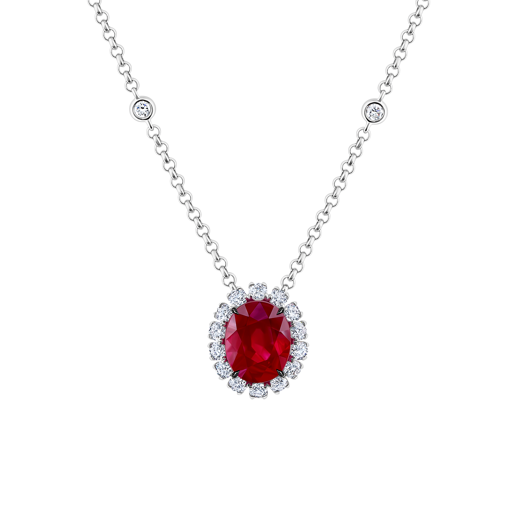 Колье с рубином и бриллиантами, белое золото