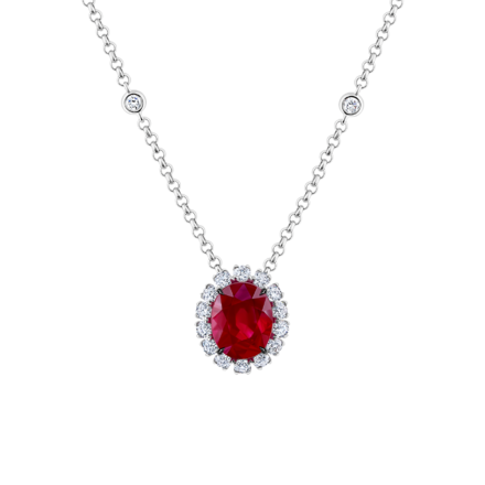 Колье с рубином и бриллиантами, белое золото