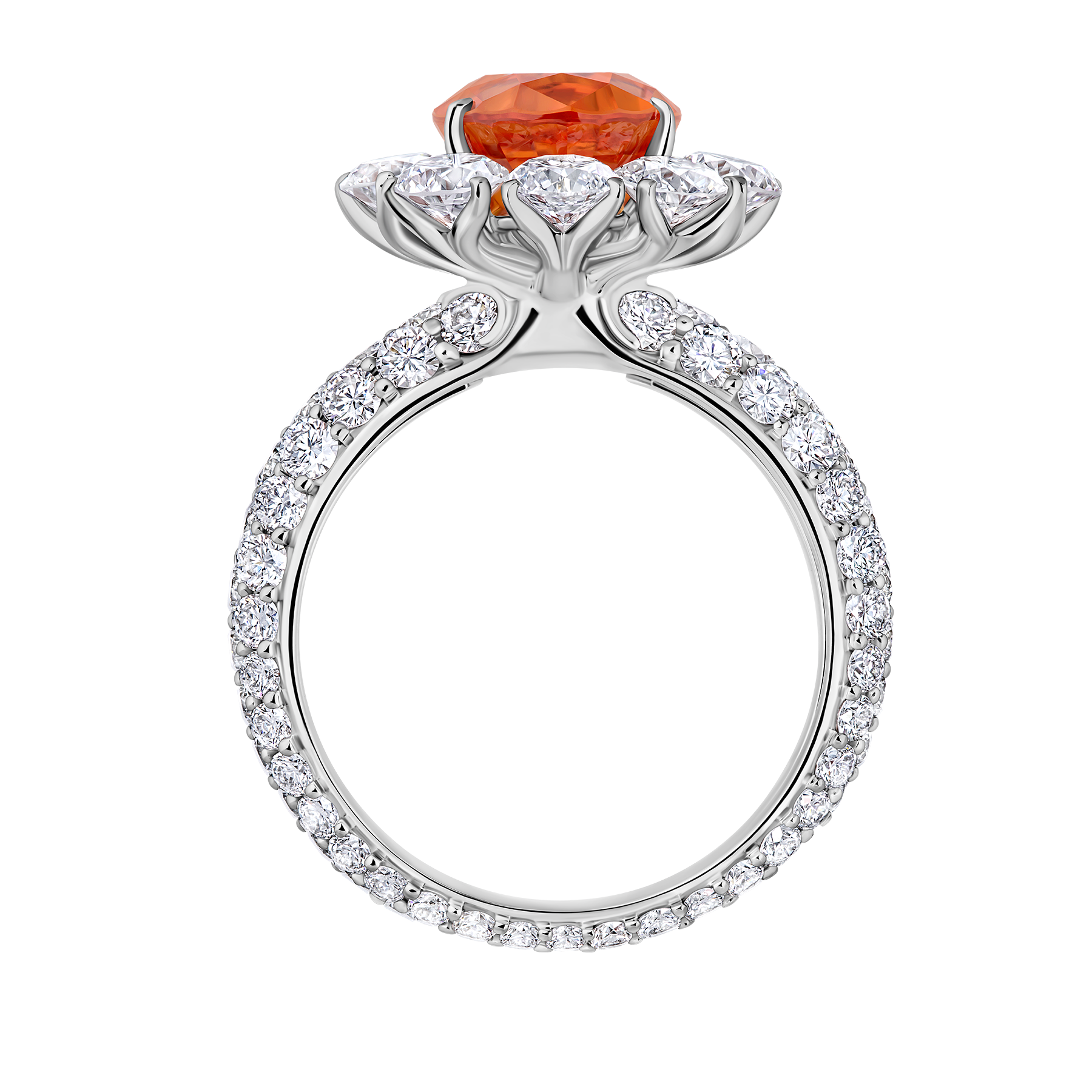 Кольцо со спессартином и бриллиантами, белое золото