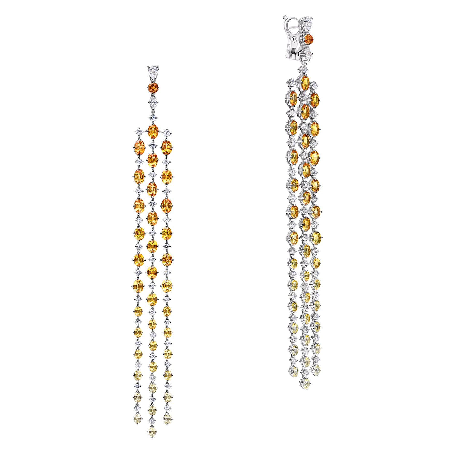 Серьги с цветными сапфирами и бриллиантами, белое золото