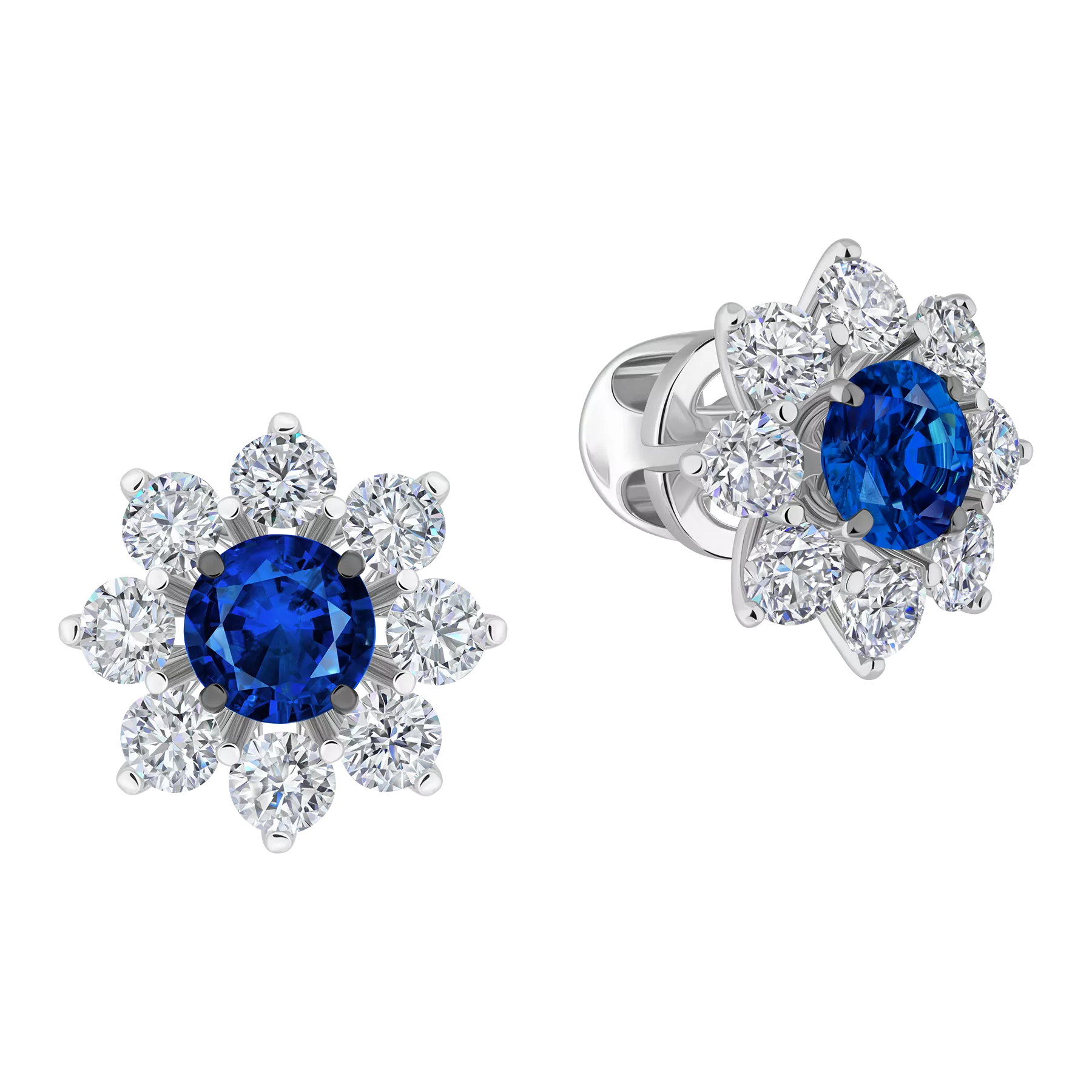 Пусеты с сапфирами и бриллиантами, белое золото