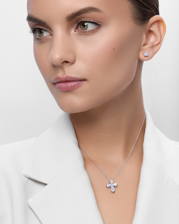 Пусеты с бриллиантами, белое золото 2