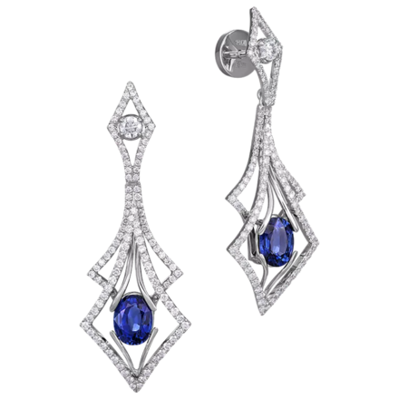 Пусеты с сапфирами, белое золото, н.керамика