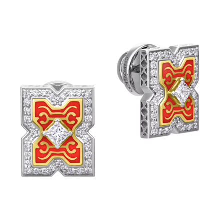 Пусеты с бриллиантами, белое и жёлтое золото