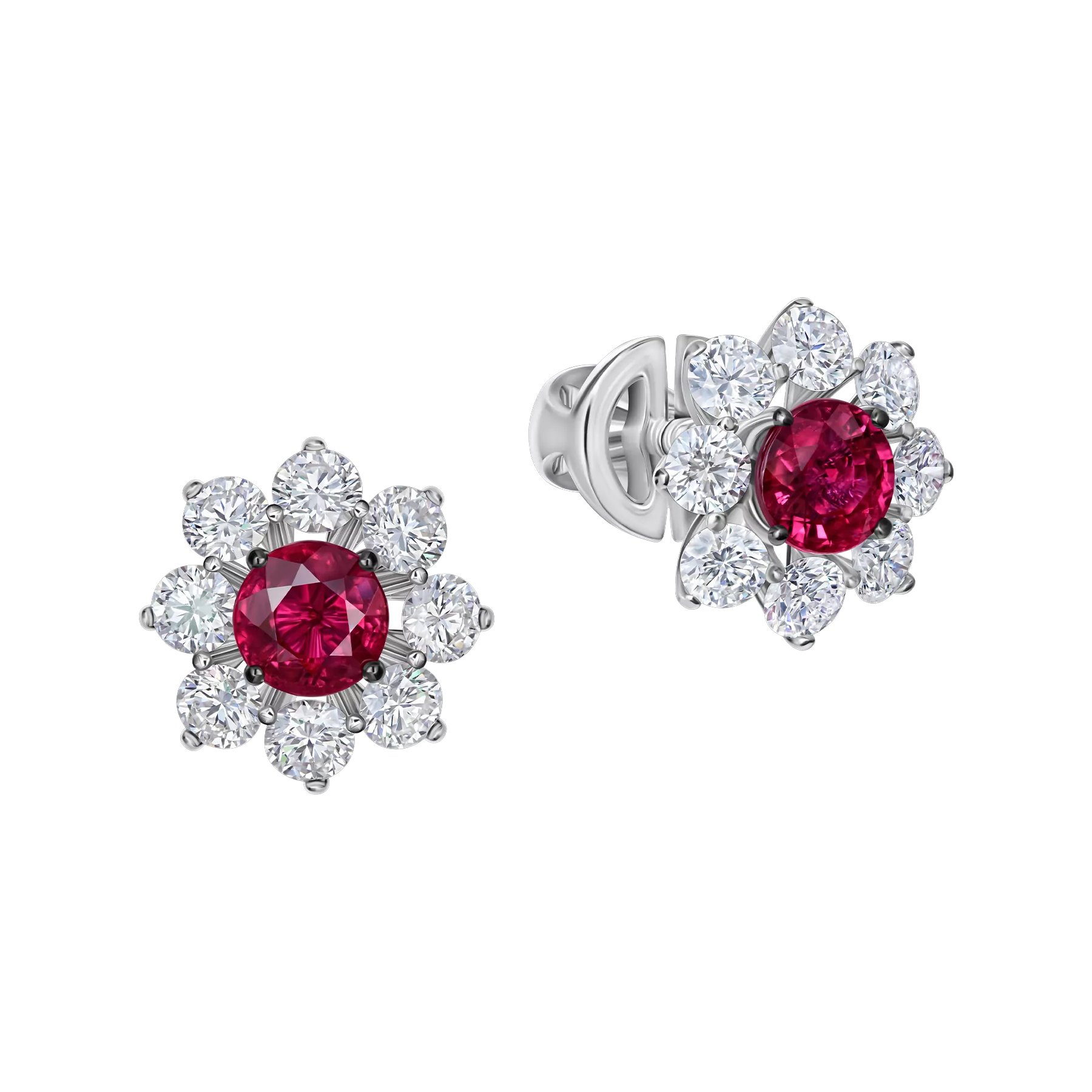 Пусеты с рубинами и бриллиантами, белое золото