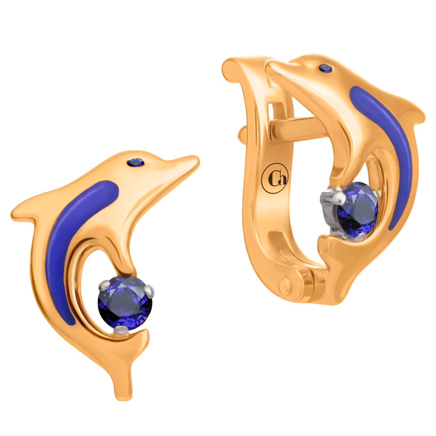 Серьги с сапфирами, красное золото, н.керамика