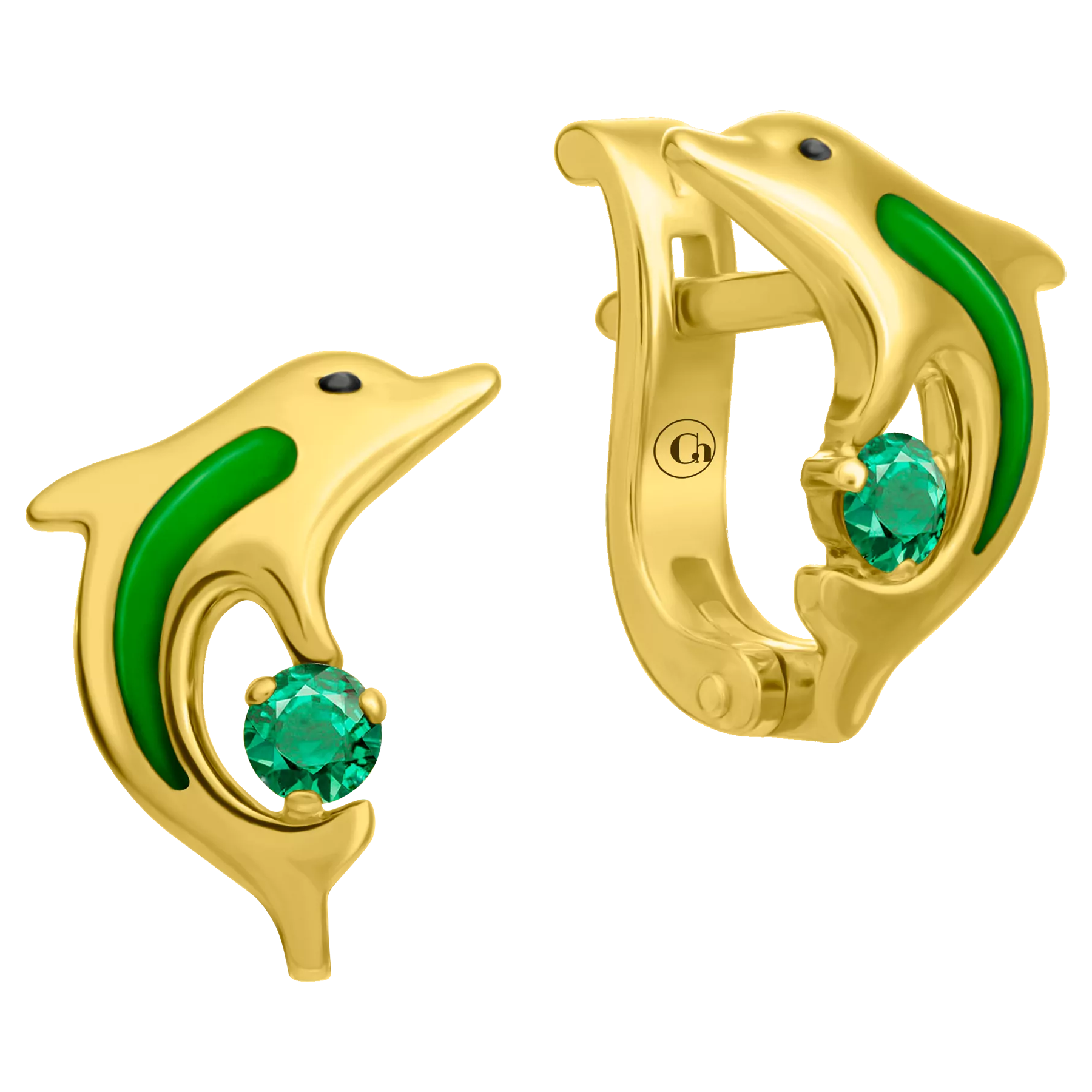 Серьги с изумрудами, желтое золото, н.керамика