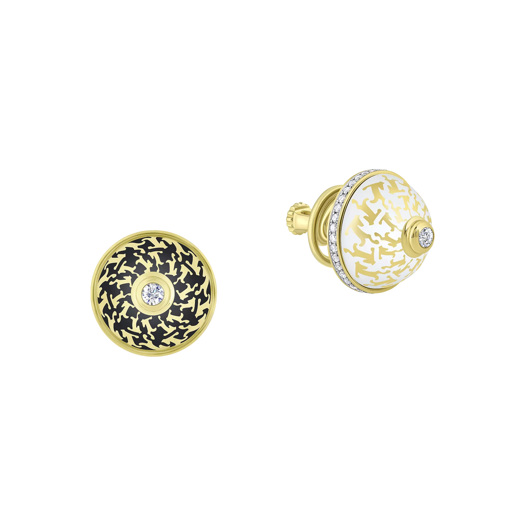 Пусеты с бриллиантами, желтое золото н.керамика