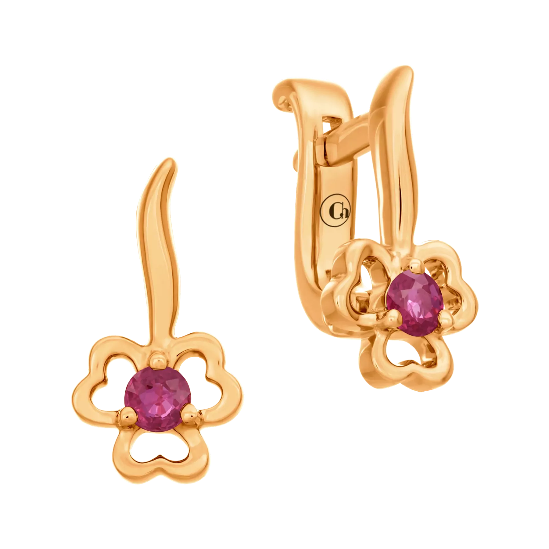 Серьги с рубинами, красное золото