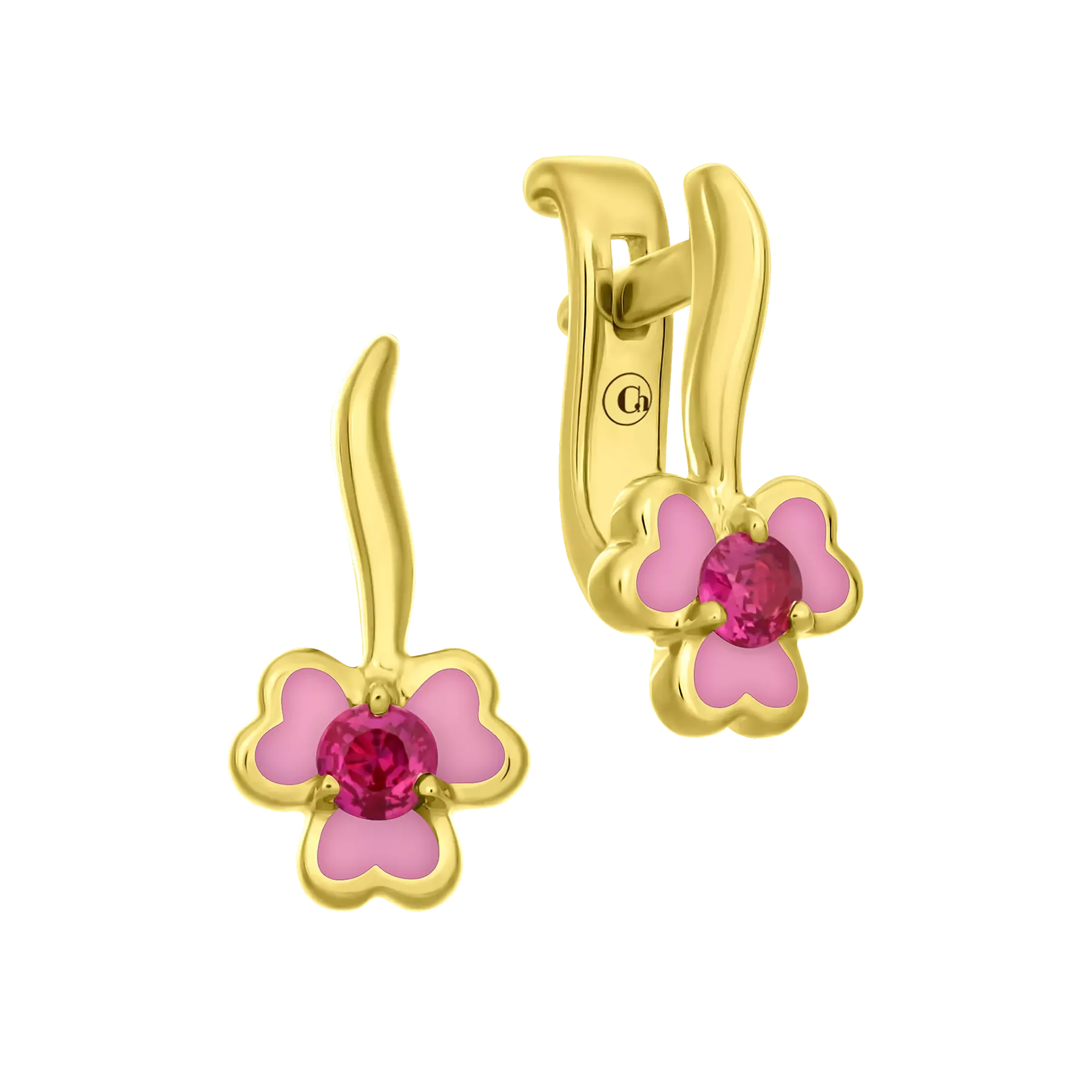 Серьги с рубинами, желтое золото, н.керамика