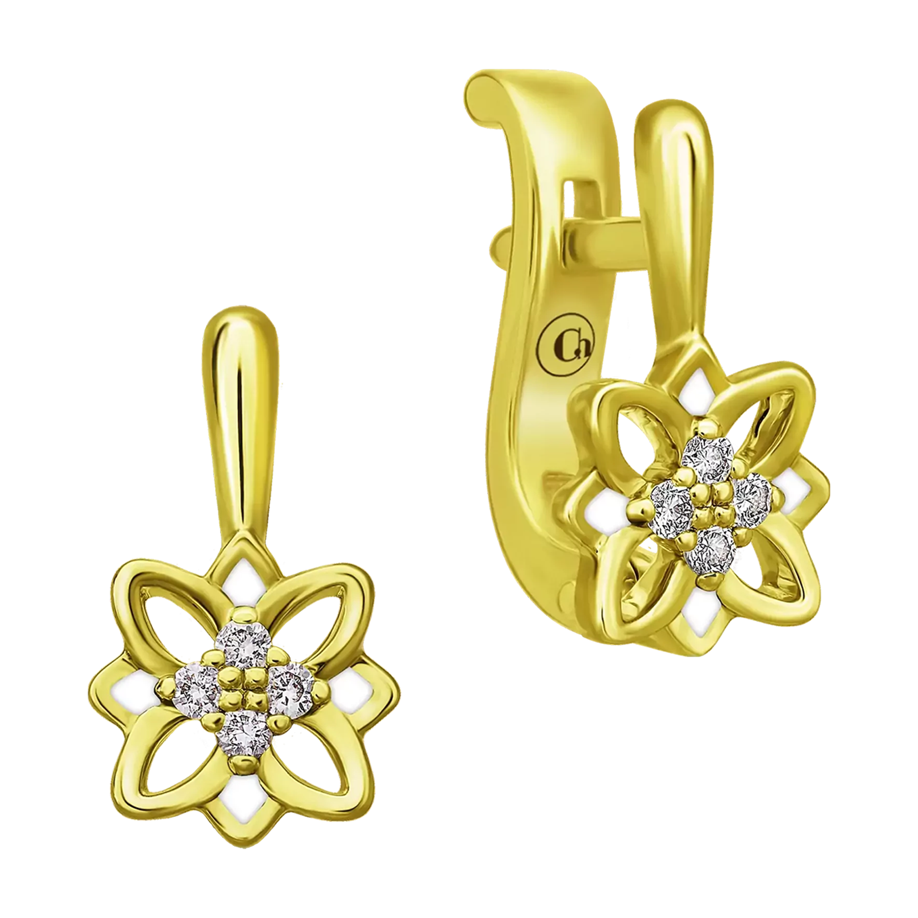 Серьги с бриллиантами, желтое золото, н.керамика