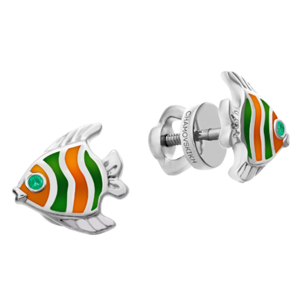 Пусеты с изумрудами, белое золото, н.керамика