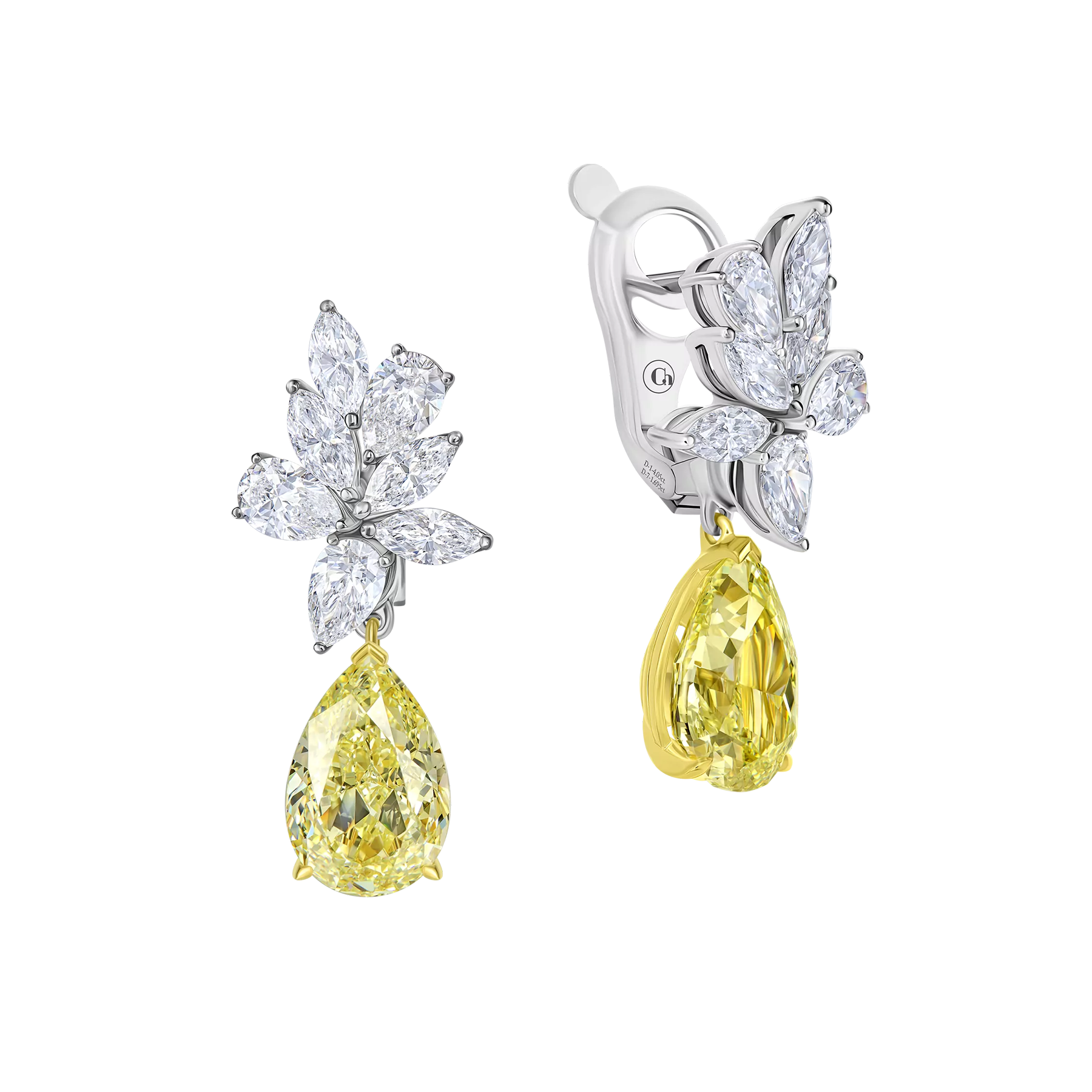 Серьги с бриллиантами, белое и жёлтое золото