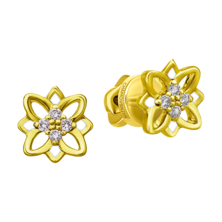 Пусеты с бриллиантами, желтое золото, н.керамика