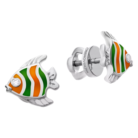 Пусеты с бриллиантами, белое золото, н.керамика