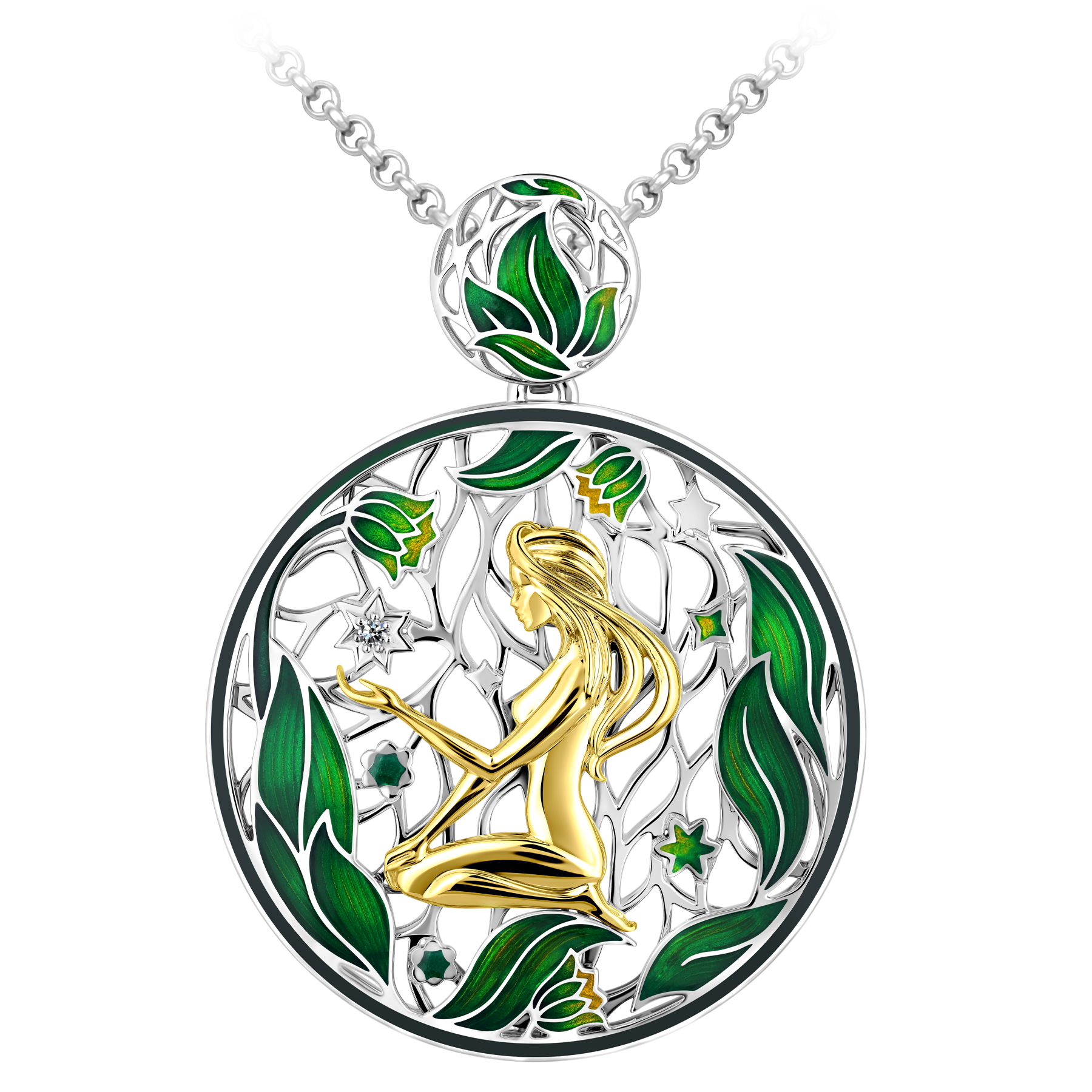 Подвес с бриллиантом, белое и жёлтое золото, н.керамика