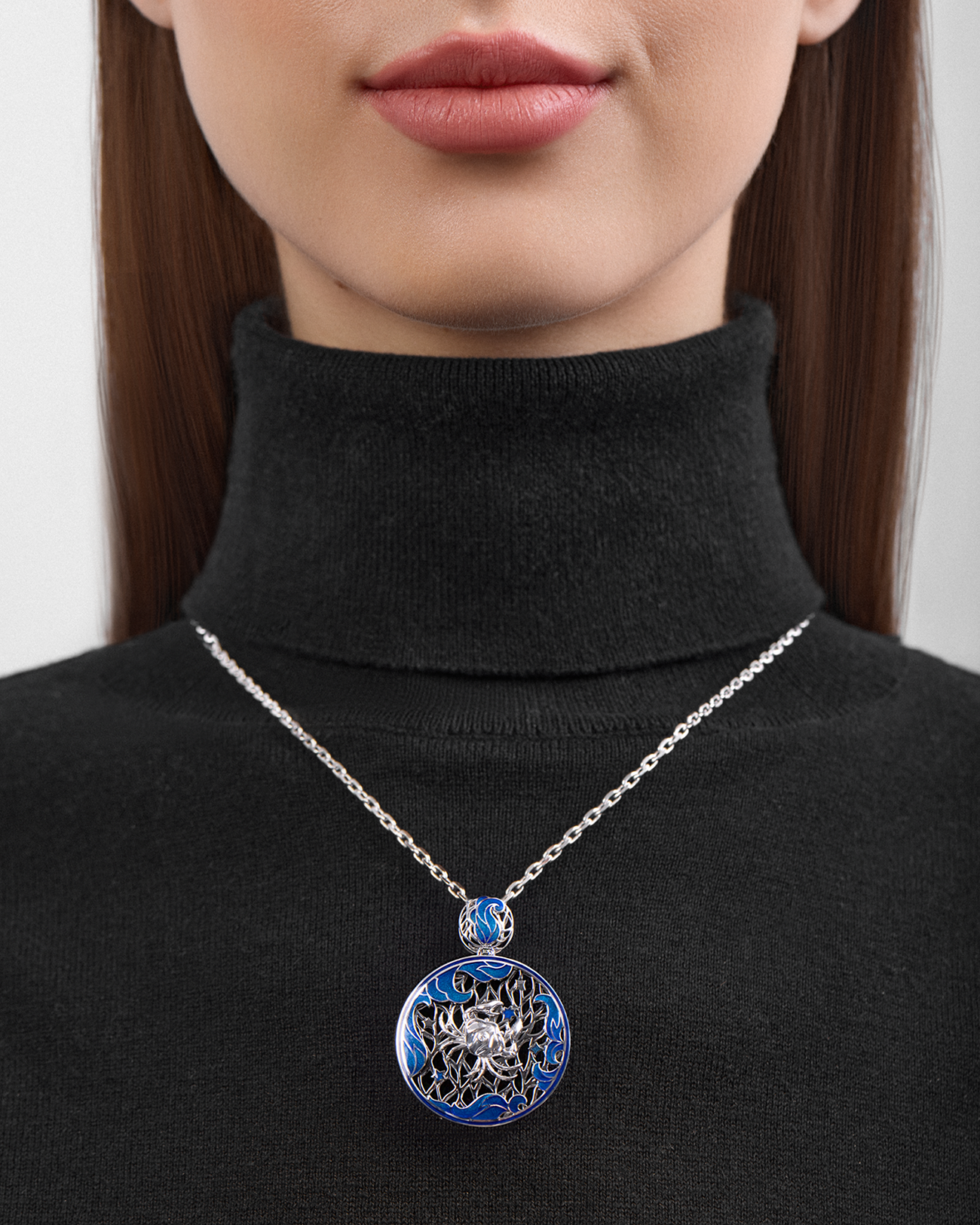 Подвес с бриллиантом, белое золото, н.керамика